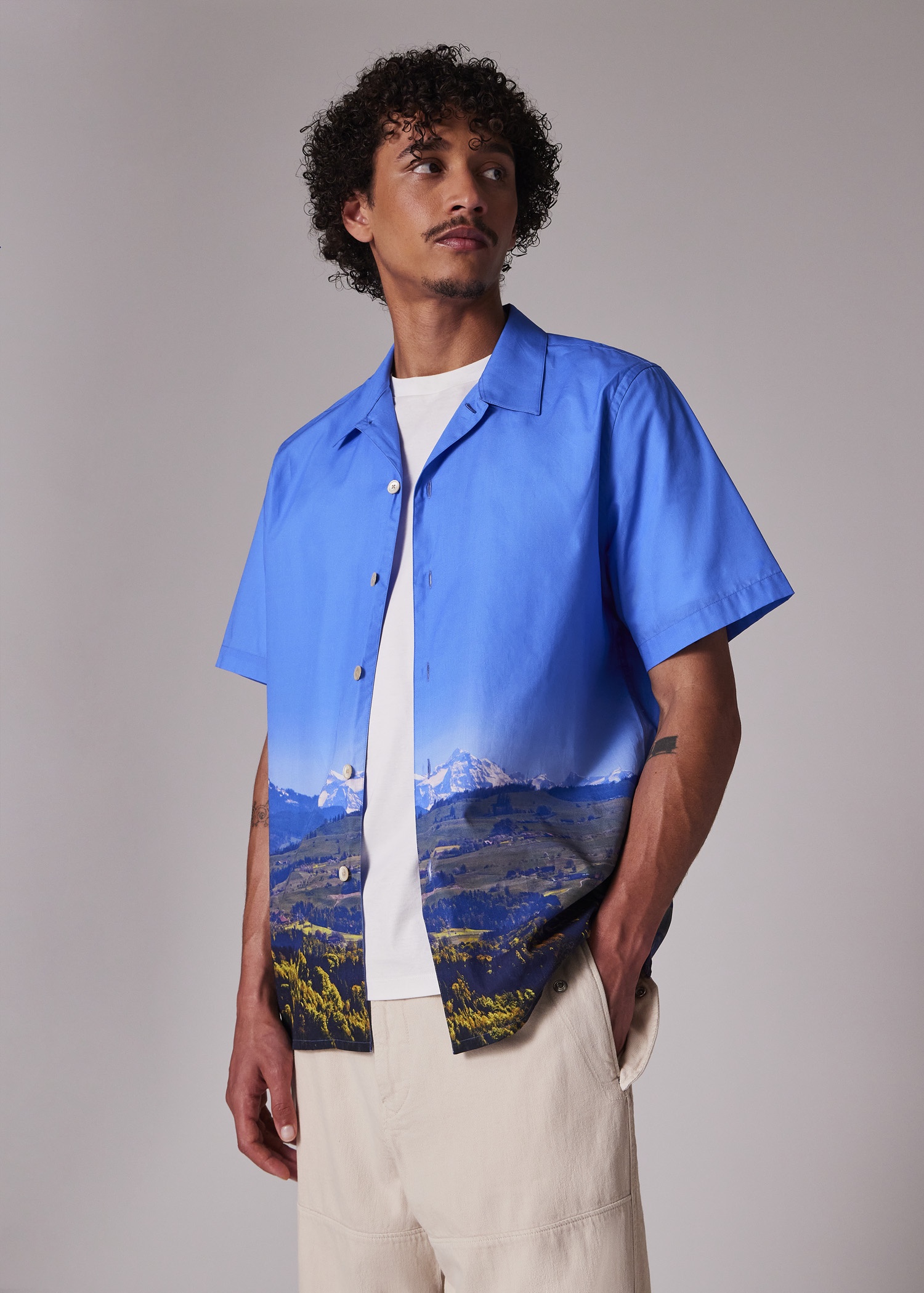Blue Swiss Alps Print Short-Sleeve Shirt - 8