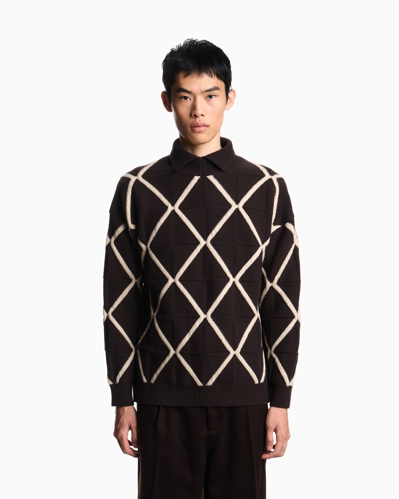 JACQUARD WOOL AND CASHMERE BLEND JUMPER WITH A DIAMOND MOTIF - 4