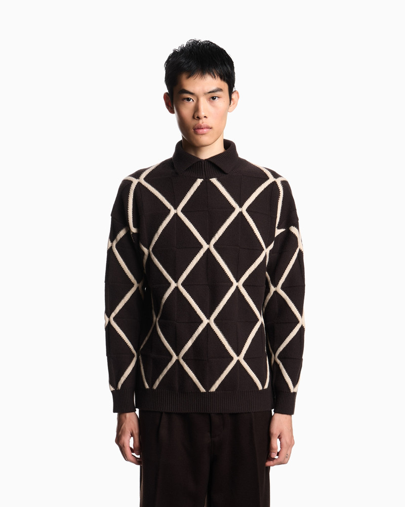 EMPORIO ARMANI JACQUARD WOOL AND CASHMERE BLEND JUMPER WITH A DIAMOND MOTIF outlook