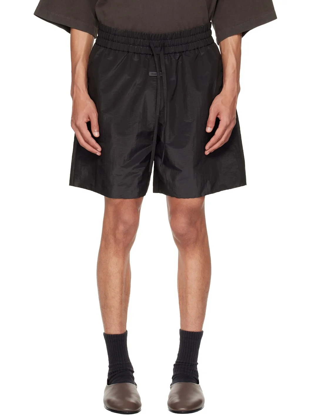 Black Nylon Taffeta Padded Sport Shorts - 1