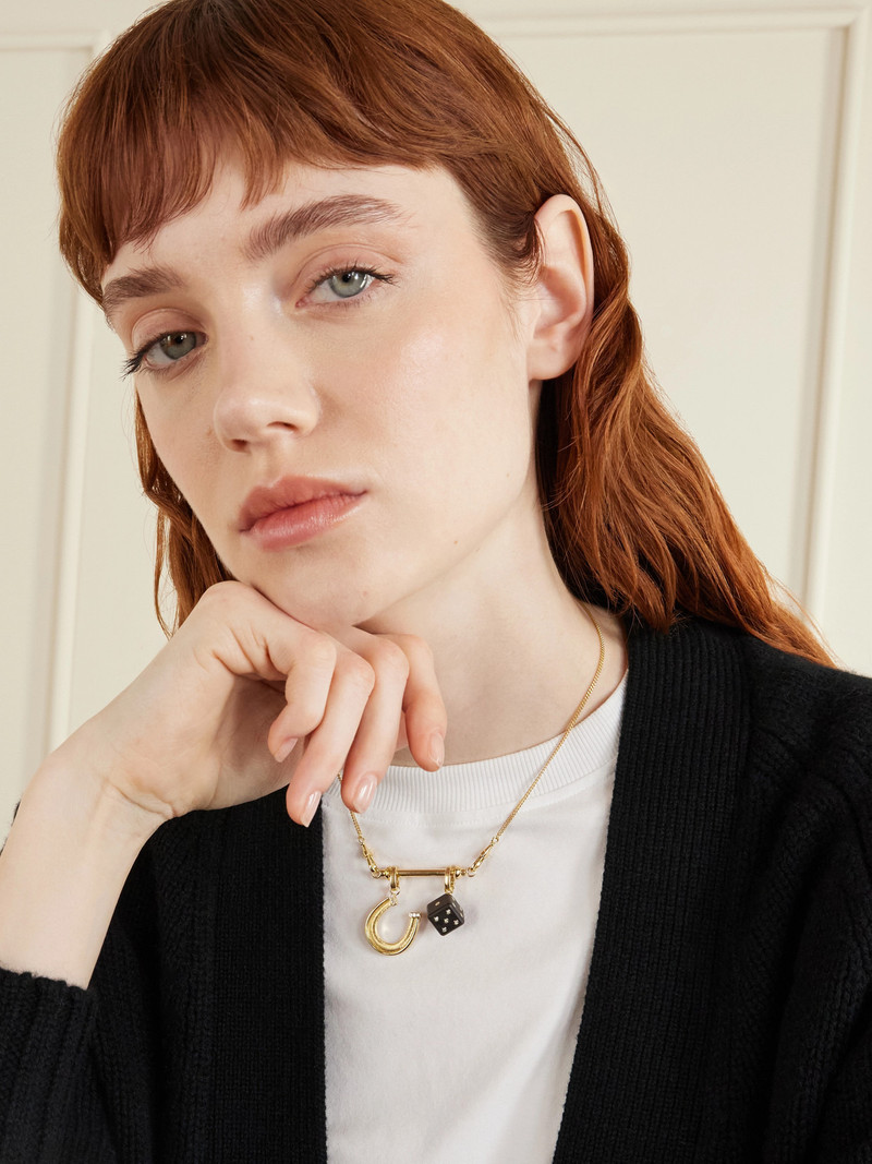 MARIE LICHTENBERG Dado And Horseshoe 18-karat Gold, Ebony And Diamond Necklace outlook