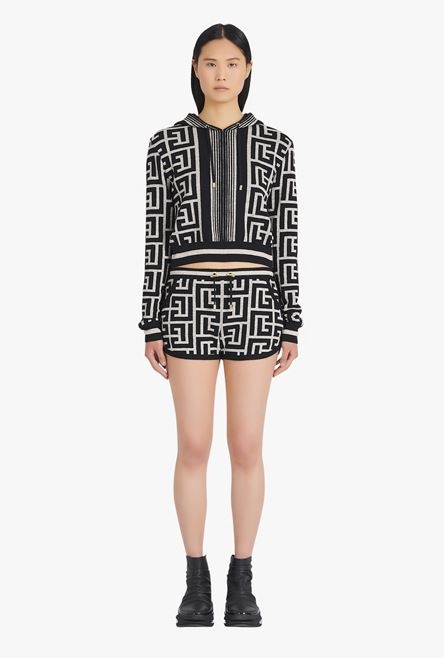 Bicolor knit shorts with Balmain monogram - 4