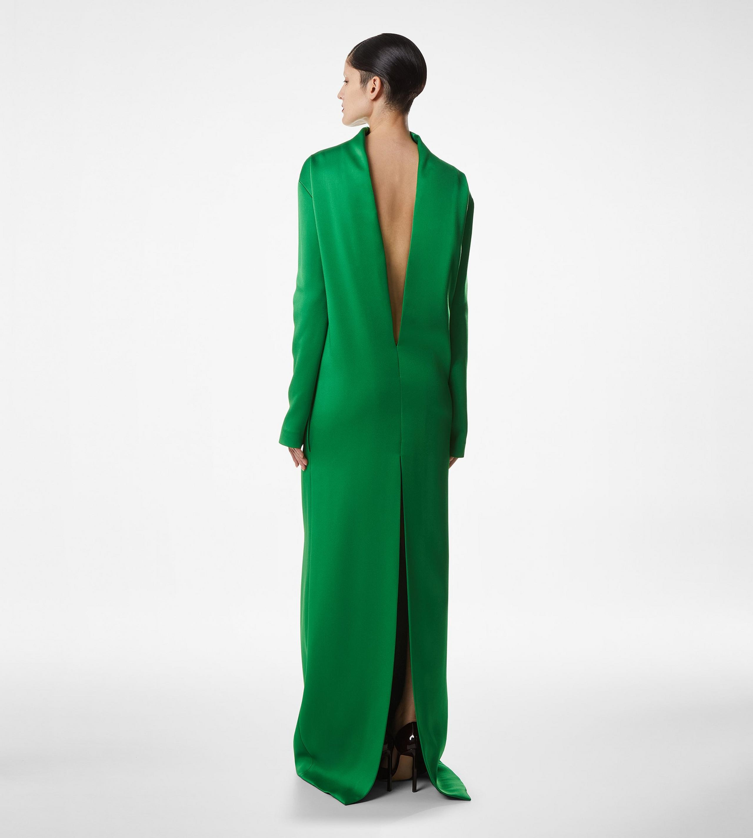 SHINY CREPE MOCK NECK COLUMN EVENING DRESS - 4