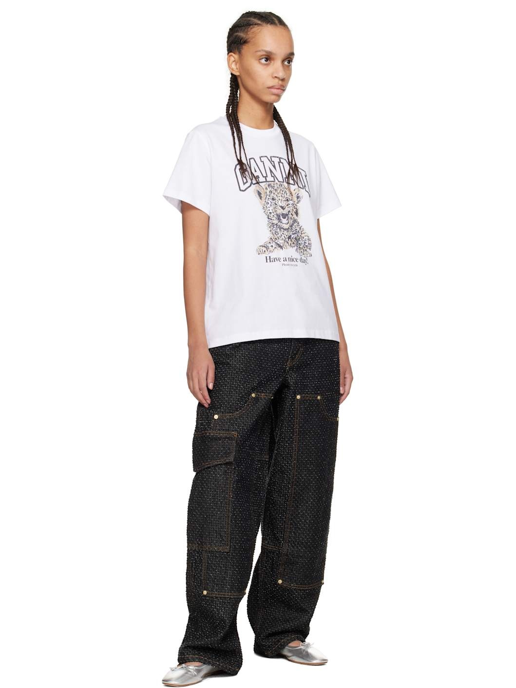 White Basic Jersey Leopard Relaxed T-shirt - 4