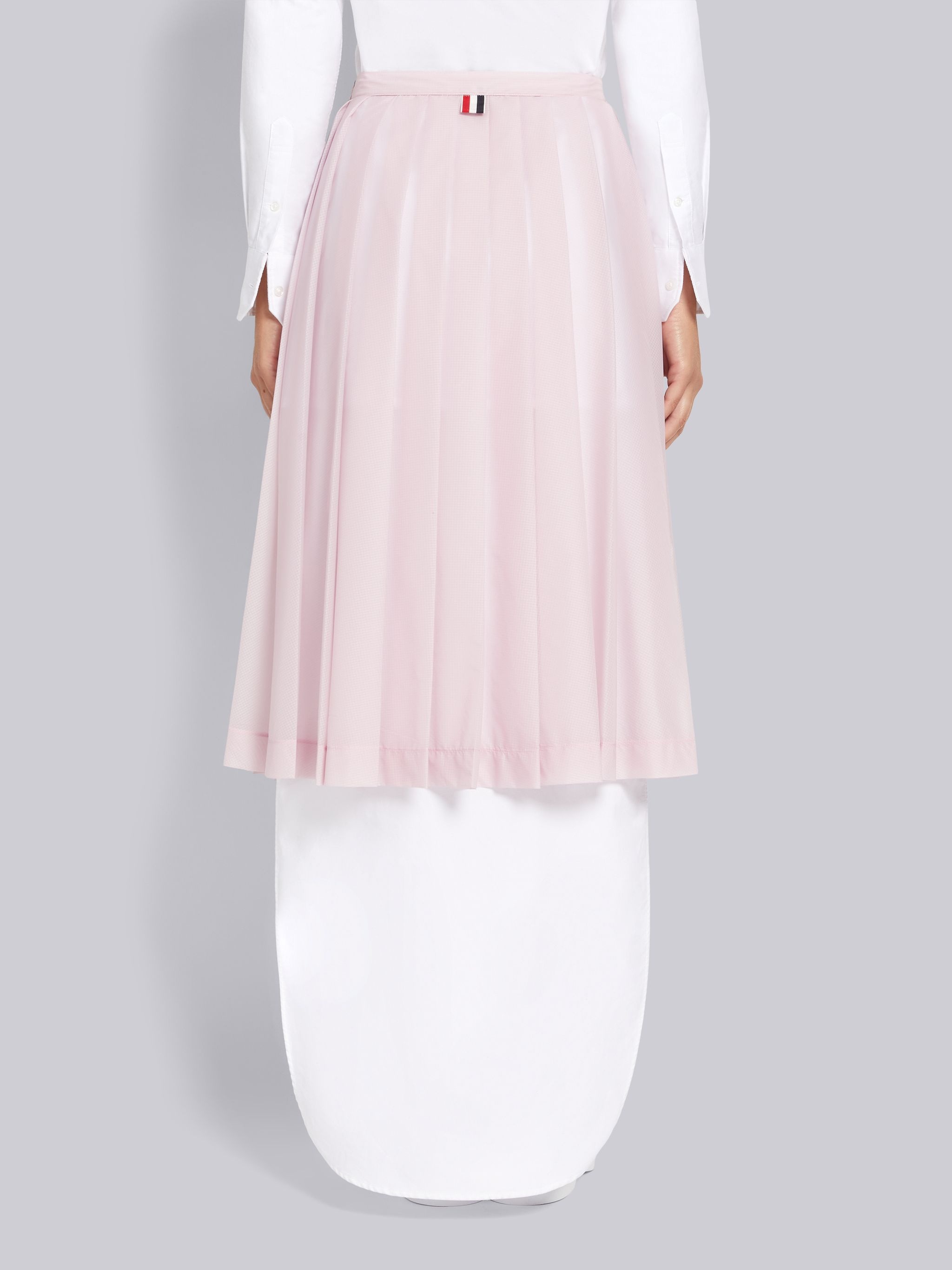Light Pink Sheer Nylon Ripstop Below The Knee Pleated Wrap Skirt - 3