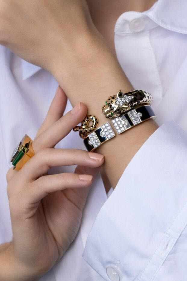 Black Leopard Loop Tail Cuff Bracelet - 5