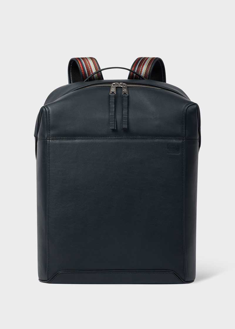 Dark Blue Leather 'Signature Stripe' Trim Backpack 1