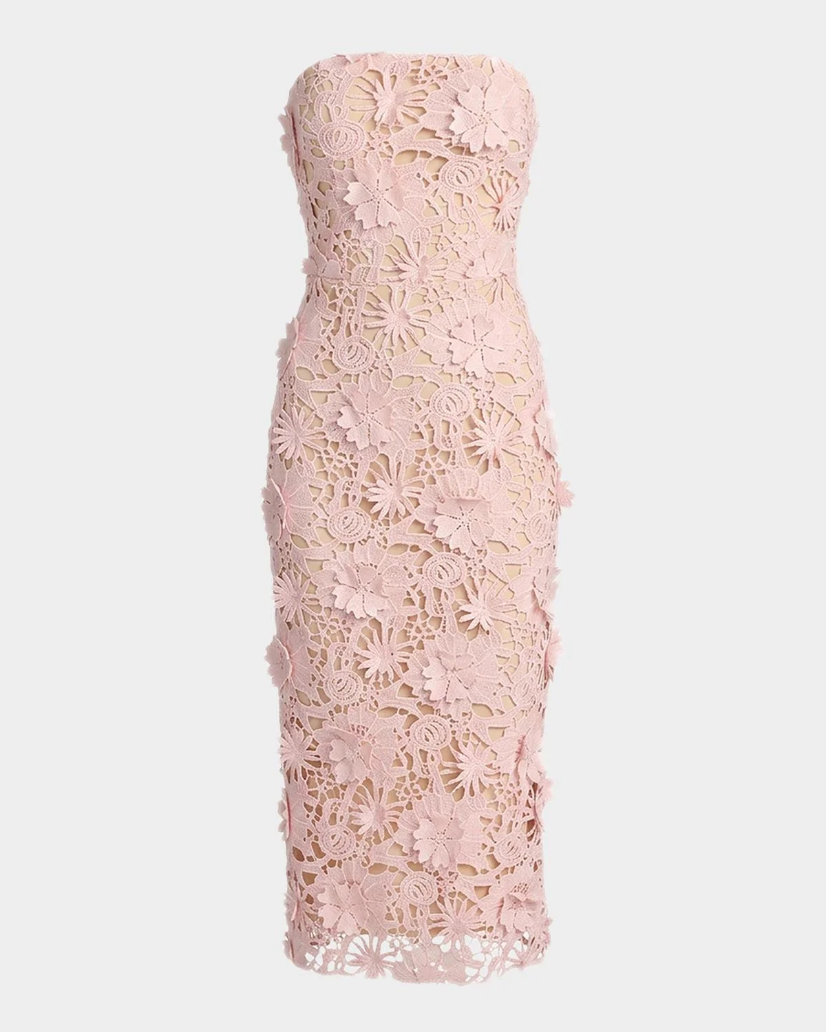 Strapless Floral Lace Midi Sheath Dress - 1