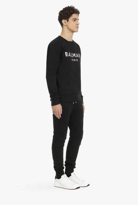 Black eco-designed cotton sweatshirt with silver Balmain logo print - 7