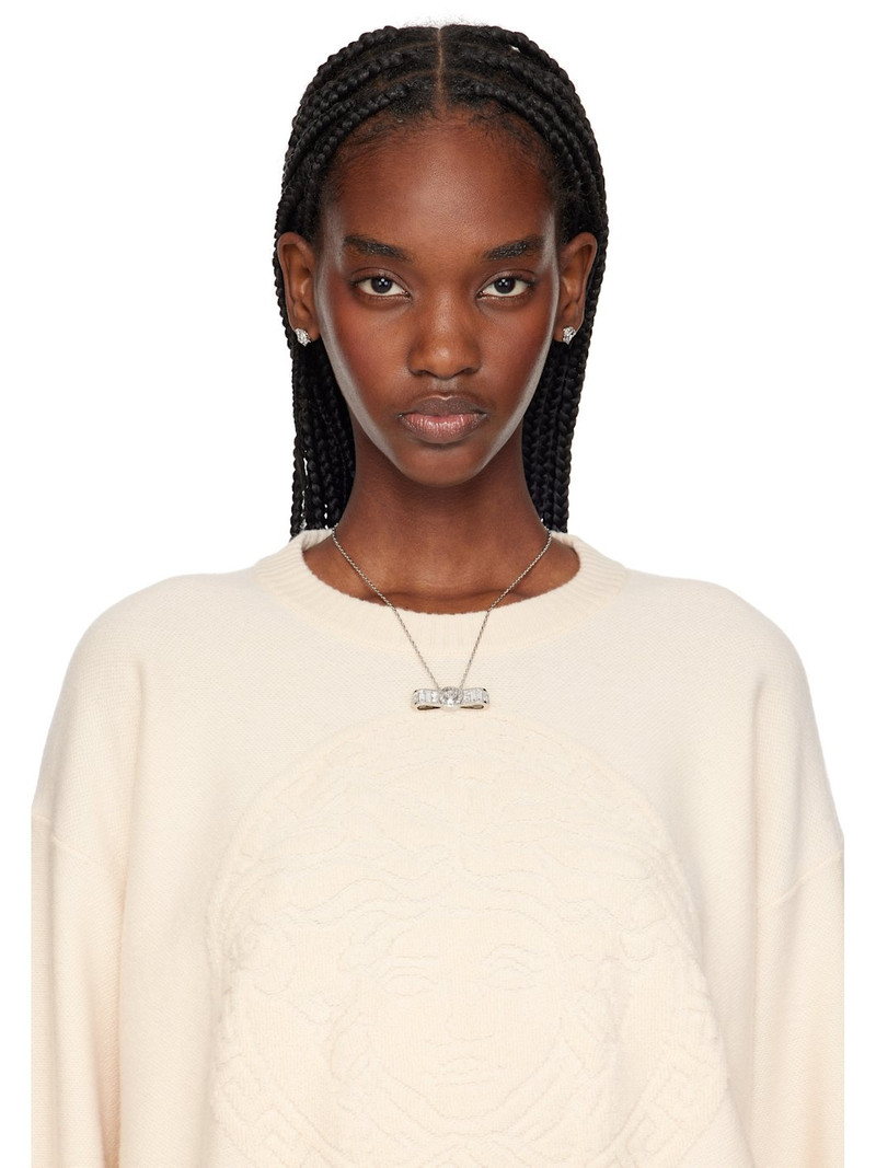 VERSACE Silver Crystal Gianni Ribbon Pendant Necklace outlook