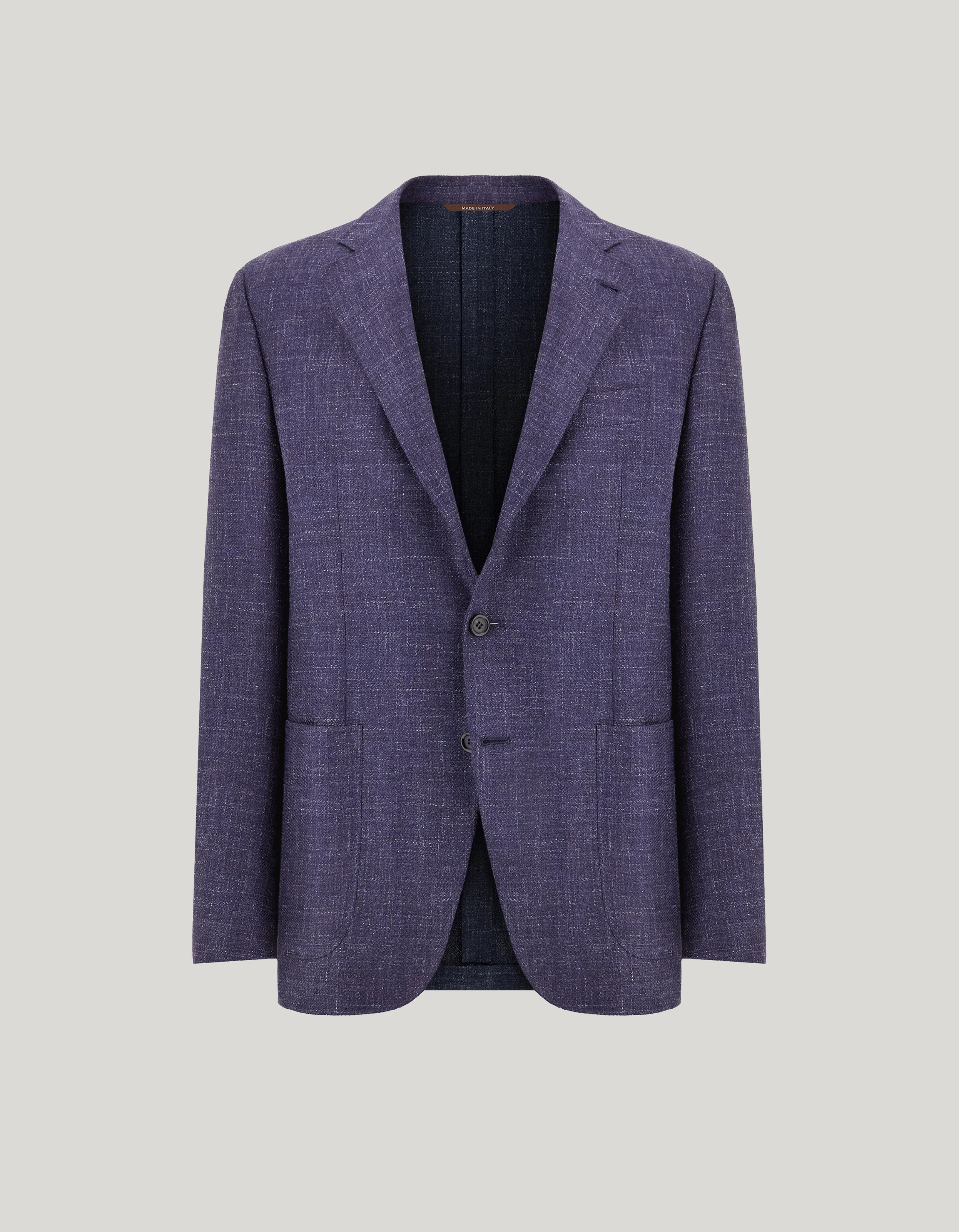 BLUE WOOL, SILK AND LINEN MODERN-FIT JACKET WITH DIAGONAL DESIGN - 1