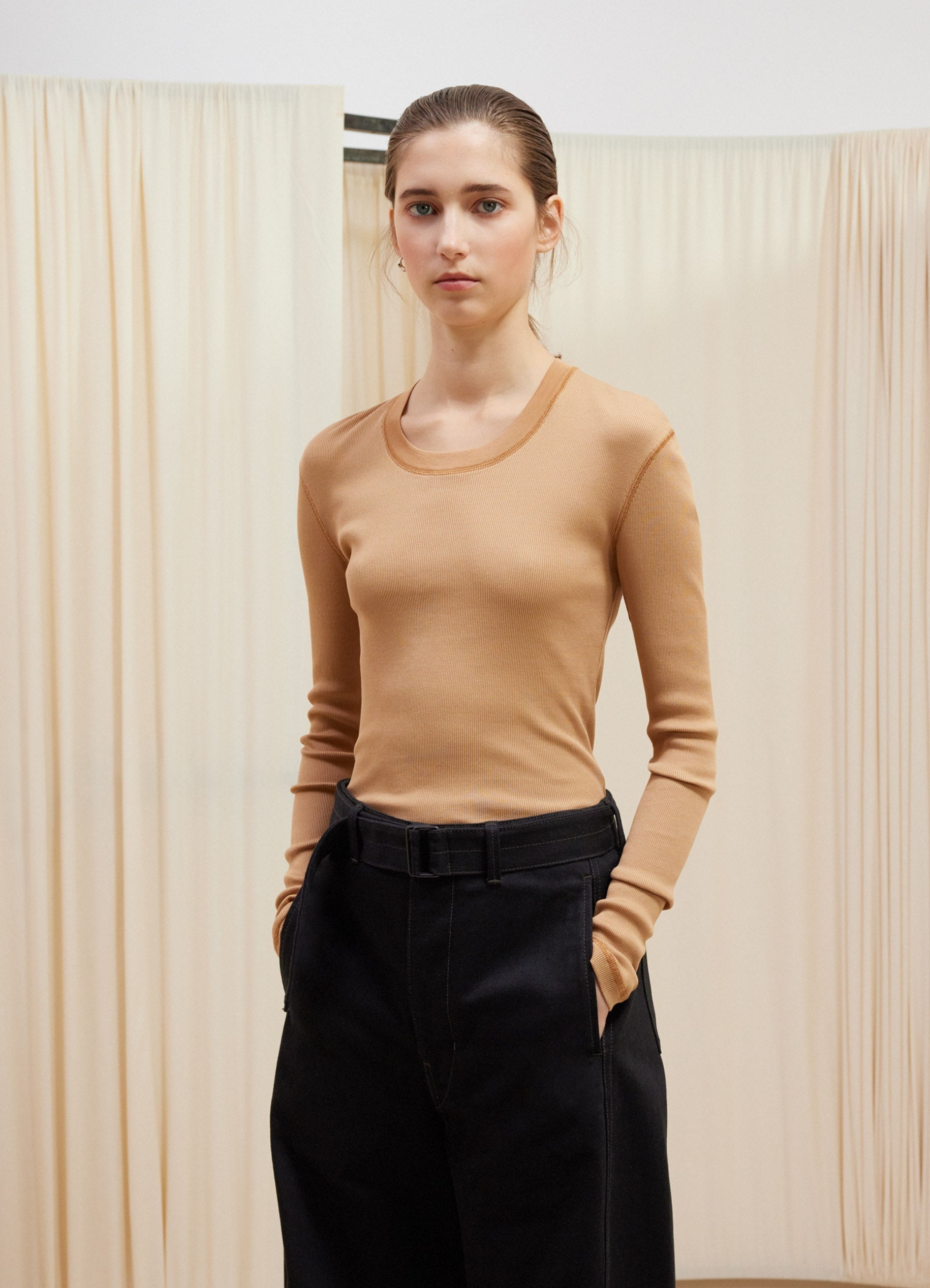 LEMAIRE RIB LONG SLEEVE T-SHIRT リブ Lemaire - Rib Long Sleeve T-Shirt in Light Cream – Stoy