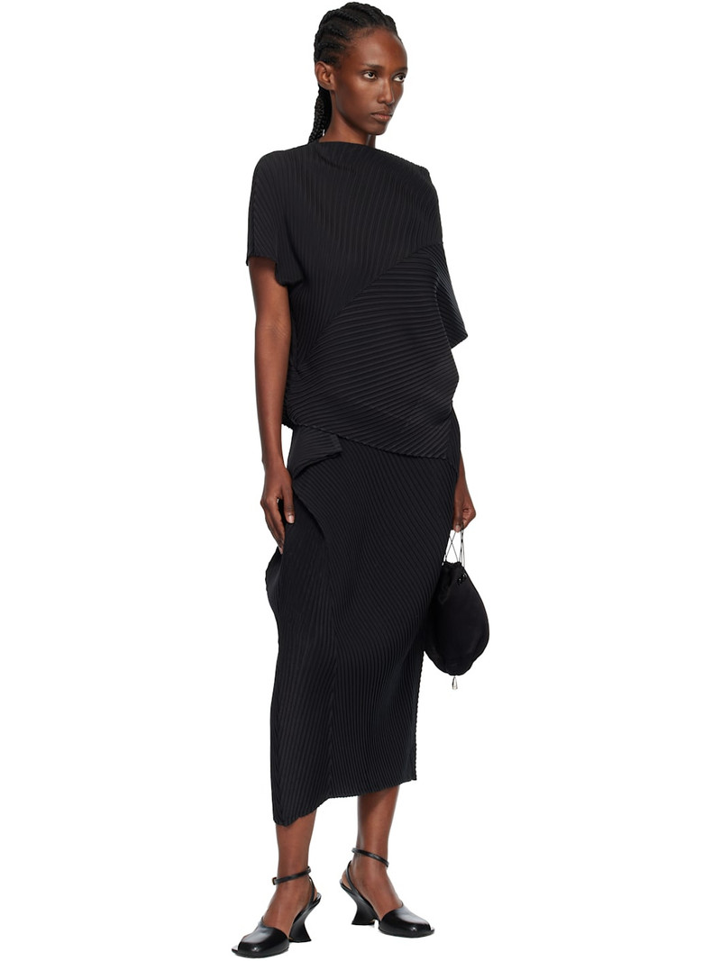 ISSEY MIYAKE Black Soft Fold Pleats Midi Skirt outlook