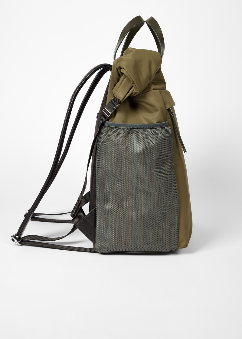 Khaki Utilitarian Roll-Top Nylon Backpack 5