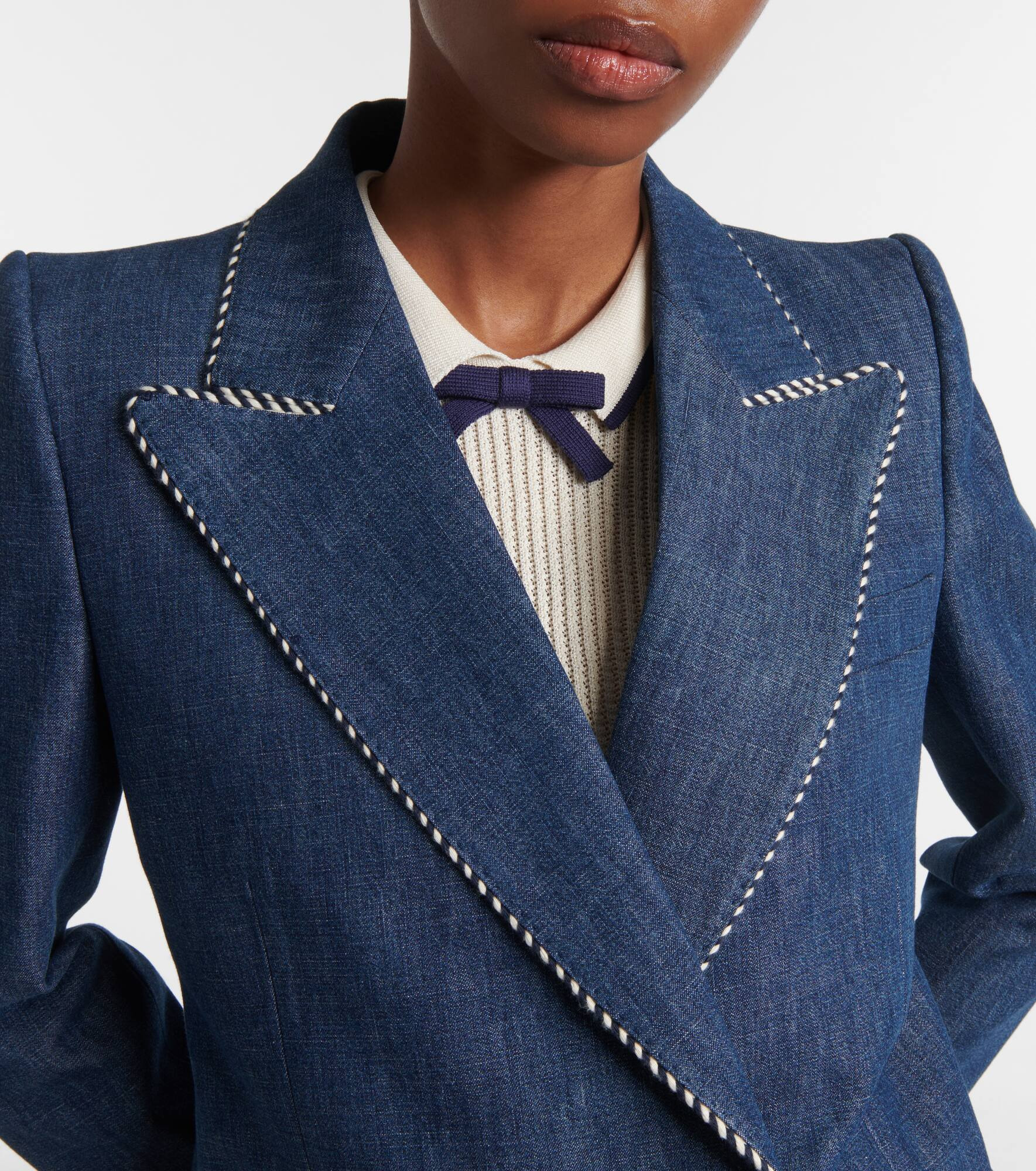 Double-breasted chambray blazer - 4