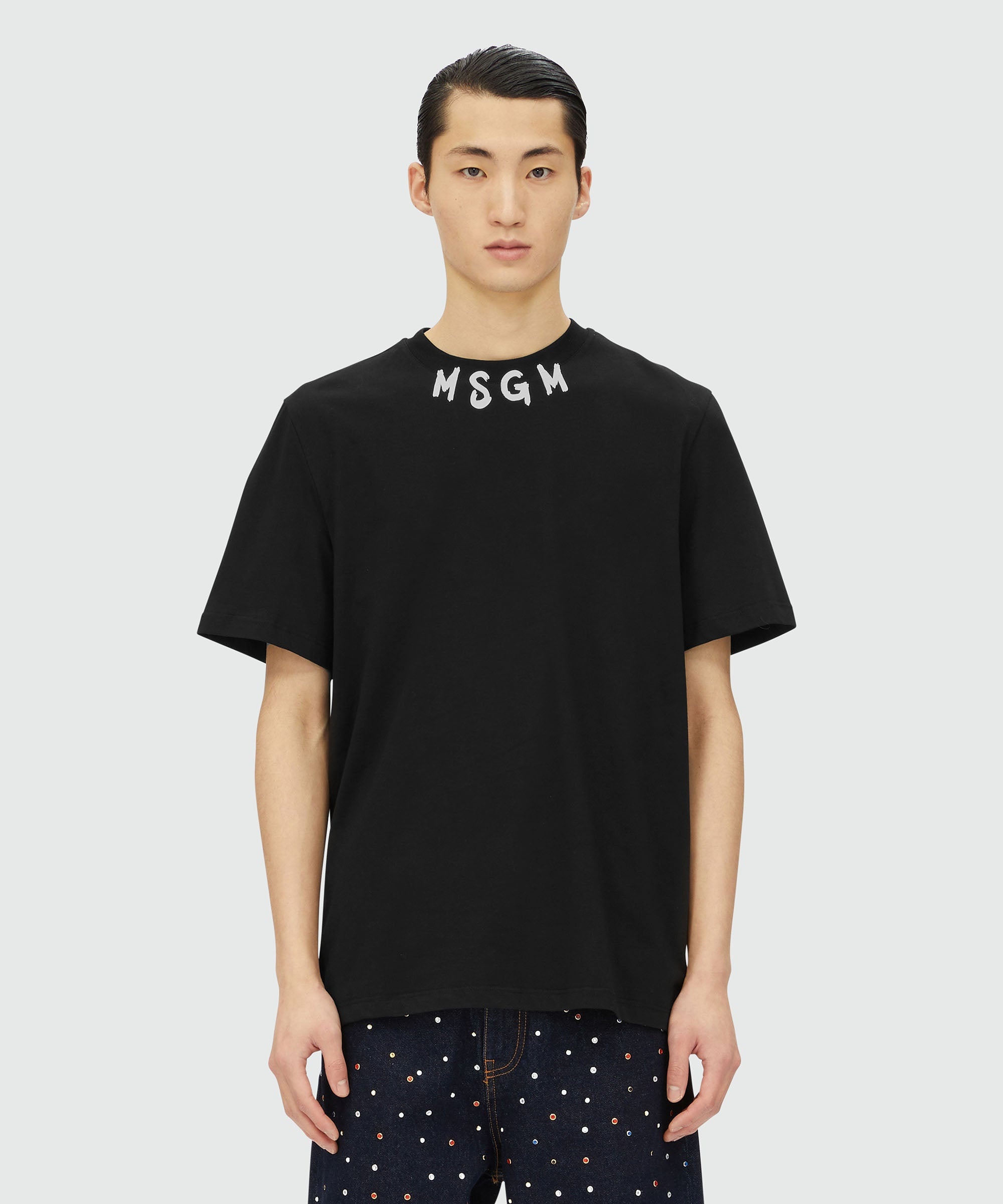 Black jersey t-shirt with brushstroke logo - 2