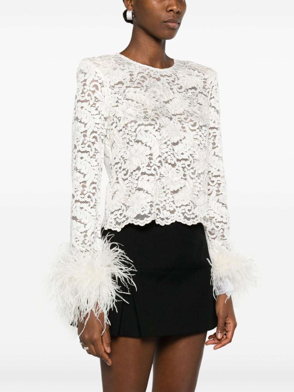 feather-detail cord lace top - 3