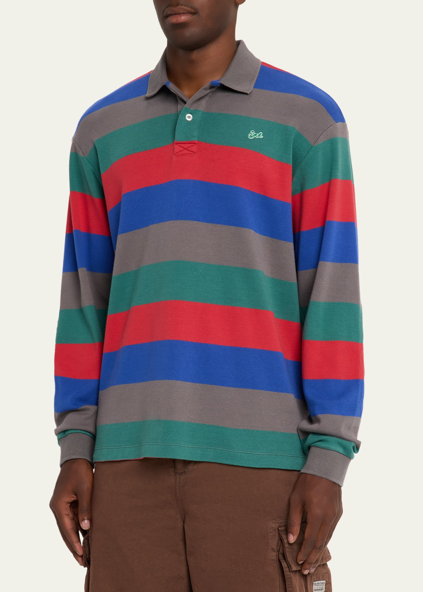 Men's Color Block Stripe Long-Sleeve Polo Shirt - 4