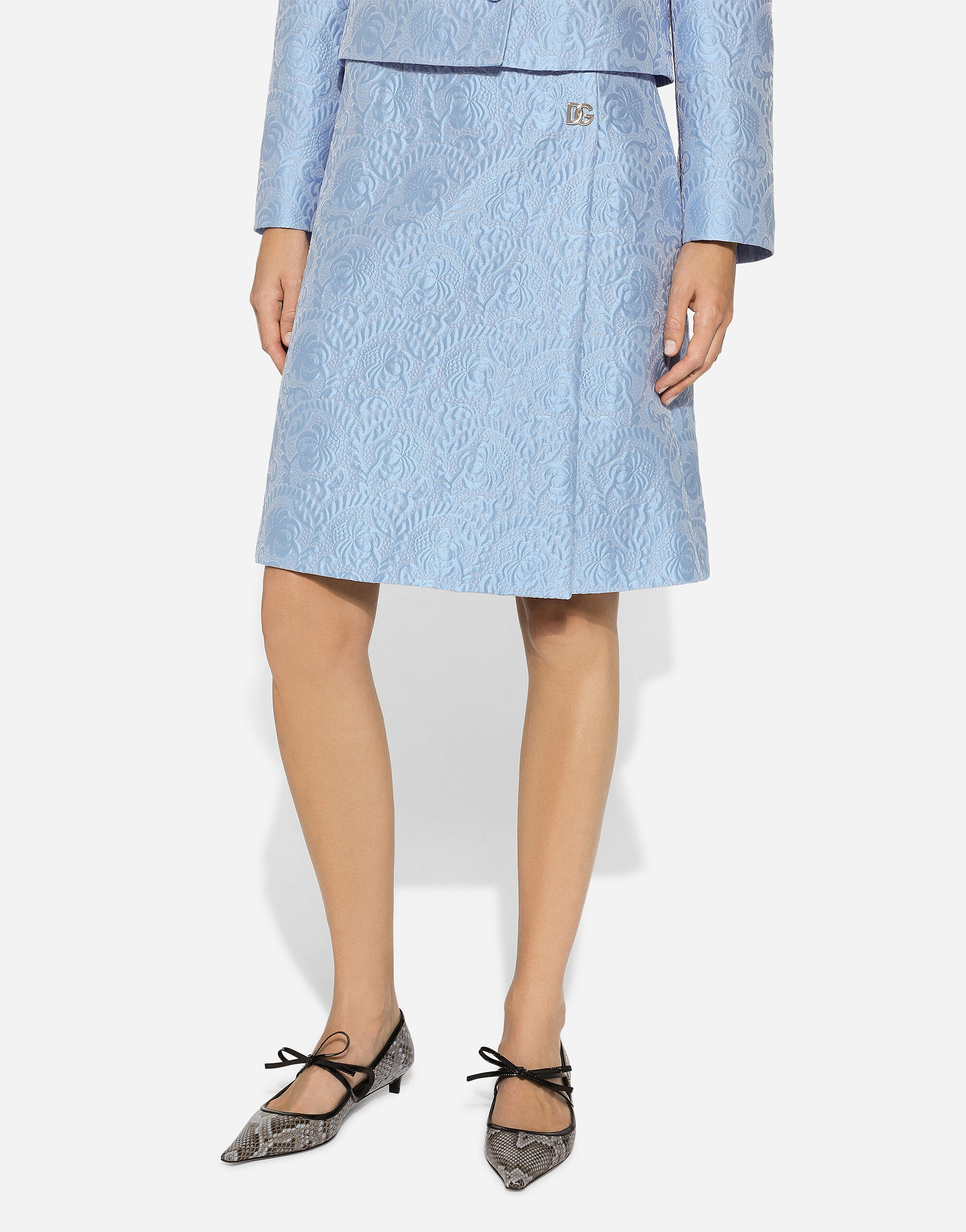 Floral quilted jacquard midi skirt with DG logo - 4