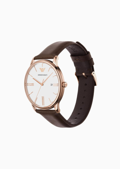 EMPORIO ARMANI Three-Hand Date Brown Leather Watch outlook