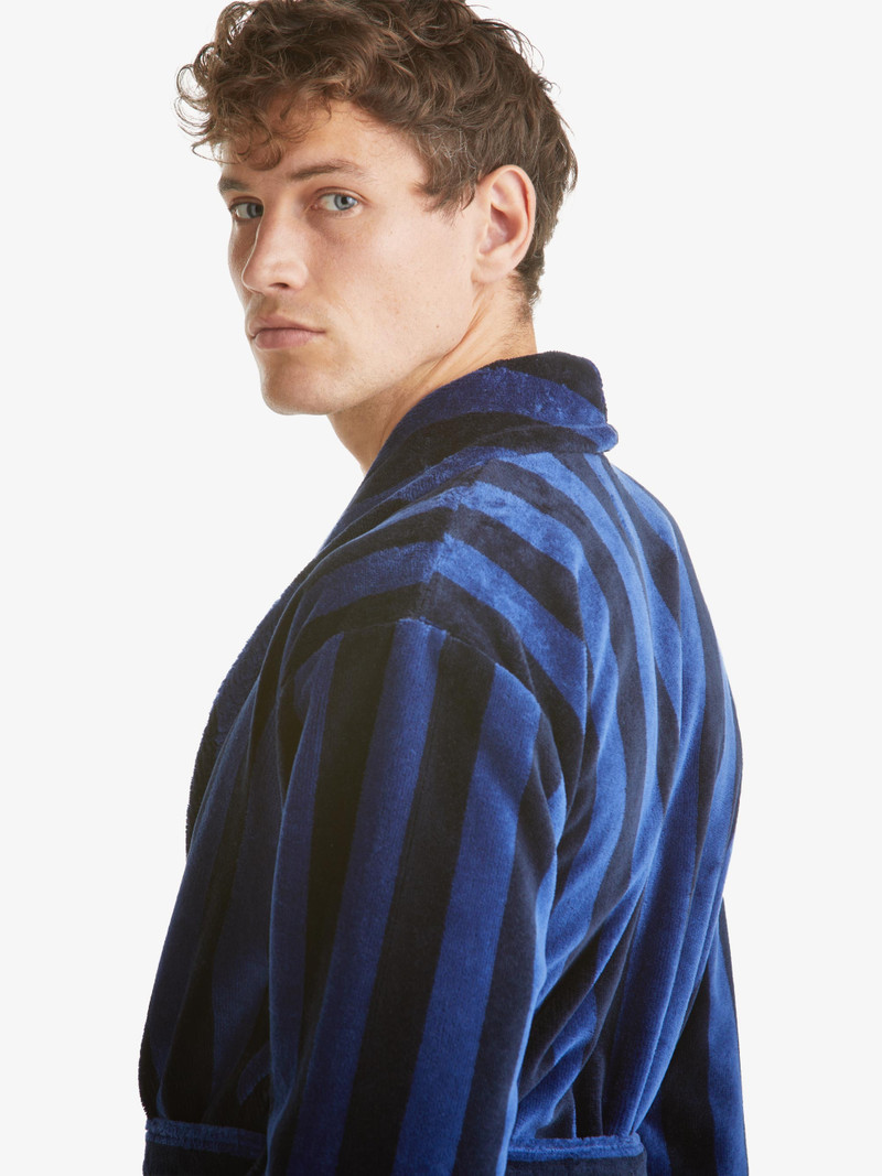 Men's Bathrobe Aston Terry Cotton Navy & Black 6
