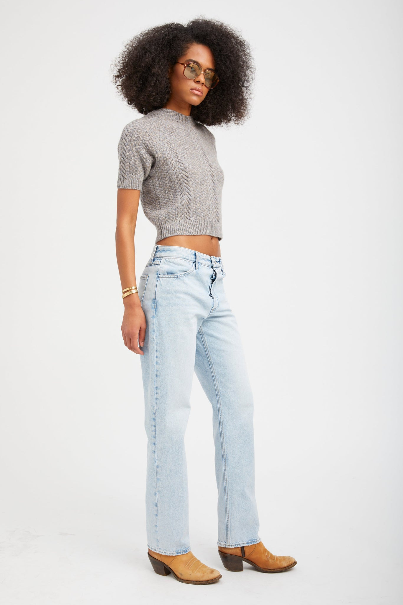 HEATHER GREY CASHMERE CABLE KNIT RAGLAN SWEATER - 3