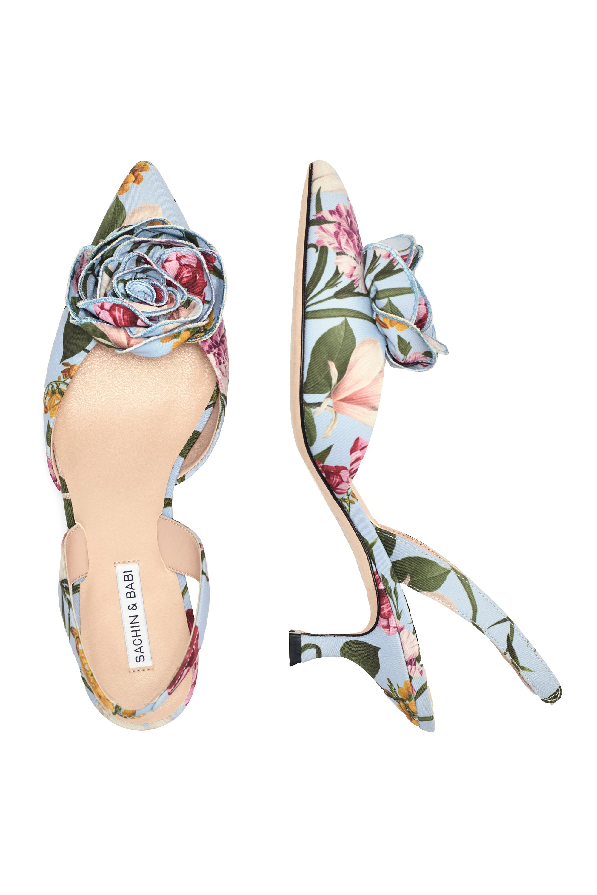 CARNEGIE KITTEN HEEL - GLACIAL BLUE BLOSSOMS - 2