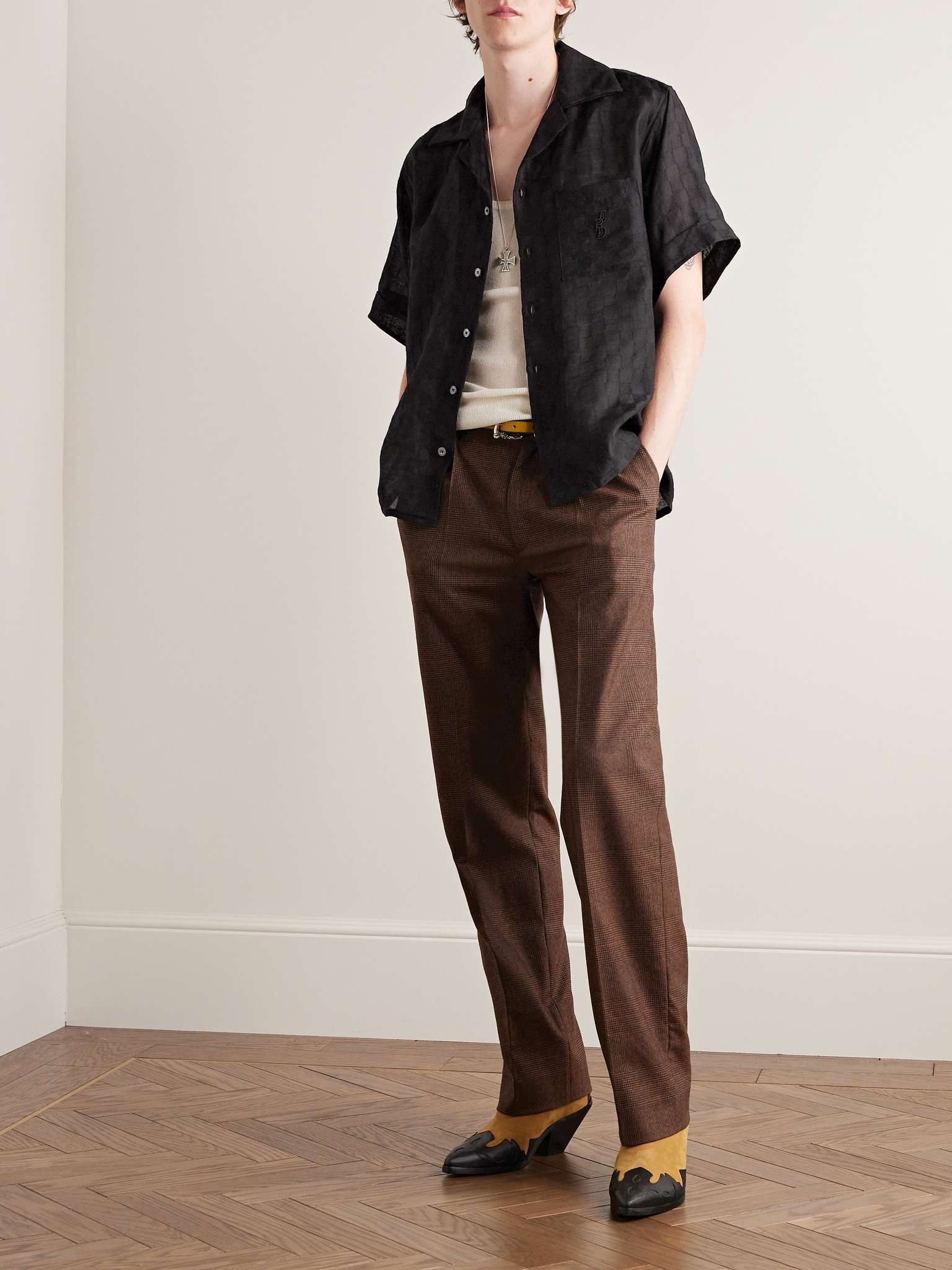 Camp-Collar Checked Wool and Silk-Blend Jacquard Shirt - 2