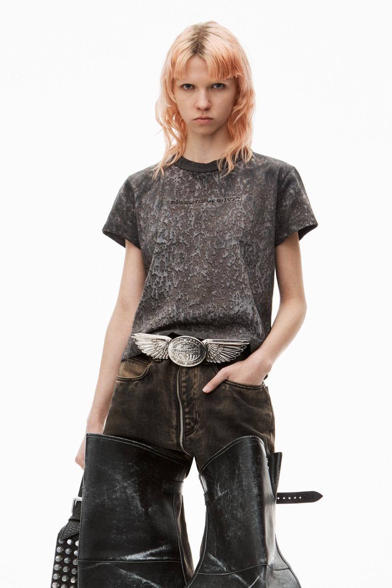 Alexander Wang Splatter Wash Embossed Logo Tee in Cotton Hemp Jersey outlook