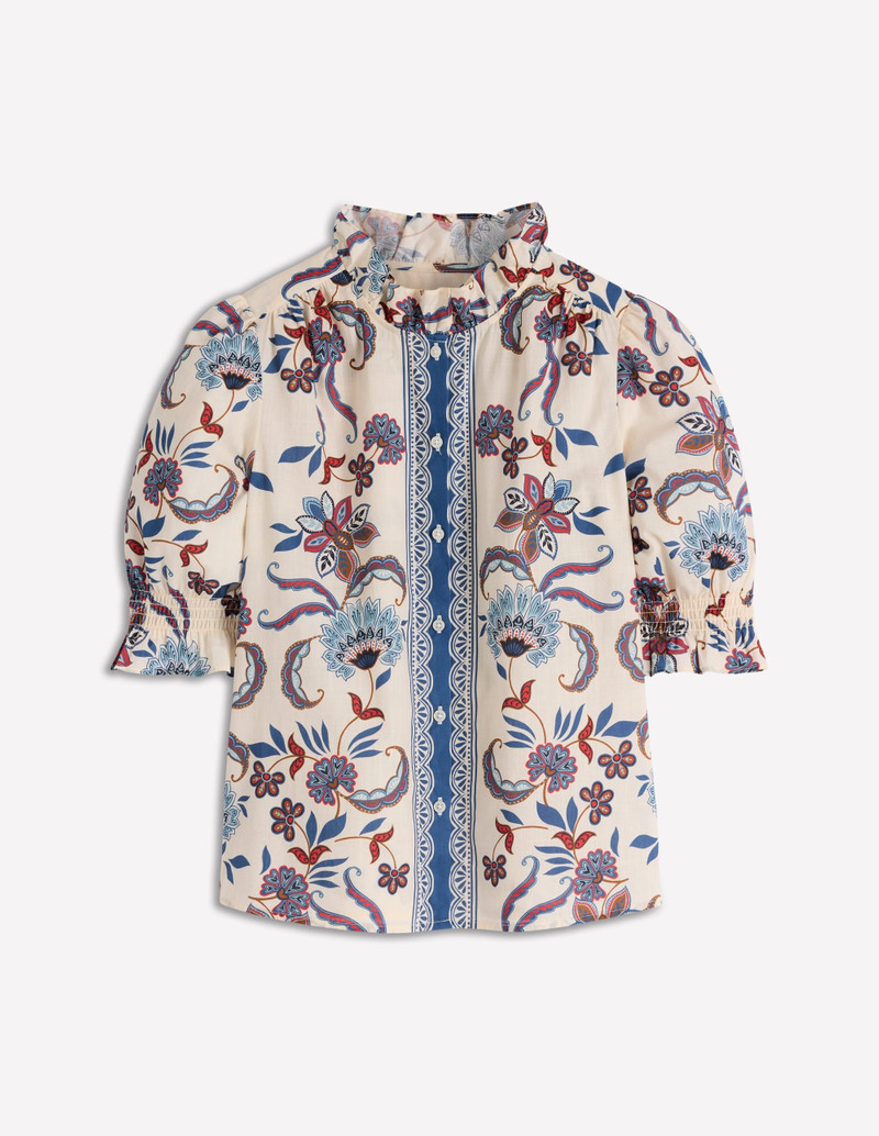 Heather Smocked Sleeve Top-Elegant Blossom Placement 1