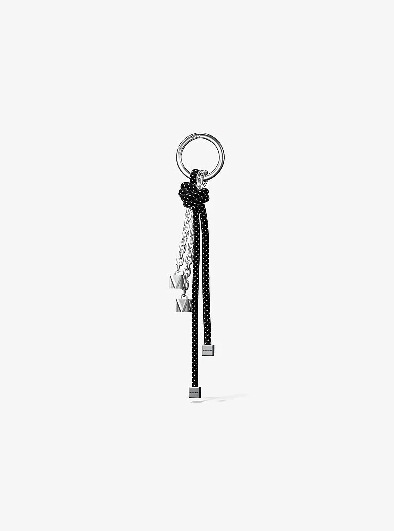 Silver-Tone and Speckled Cord Bag Charm - 1