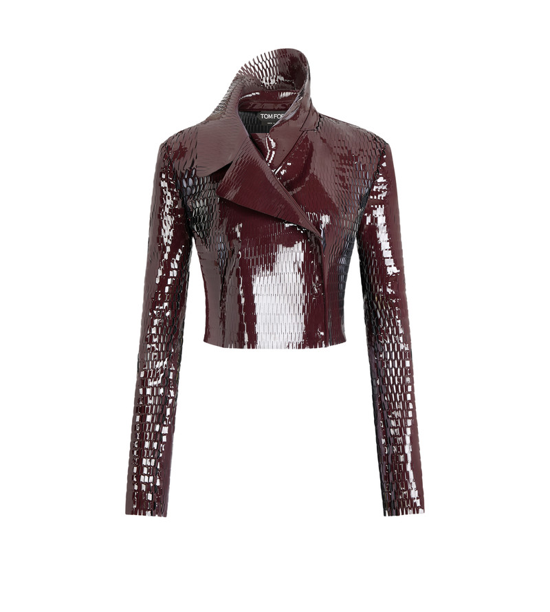 PERFORATED PATENT CALF LEATHER DOUBLE BREASTED JACKET 1