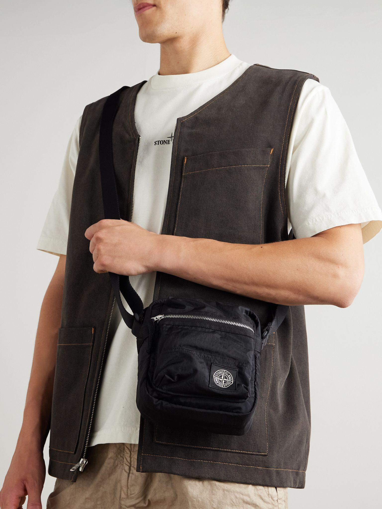 Shotter Logo-Appliquéd Coated ECONYL® Nylon Metal Messenger Bag Black - 2