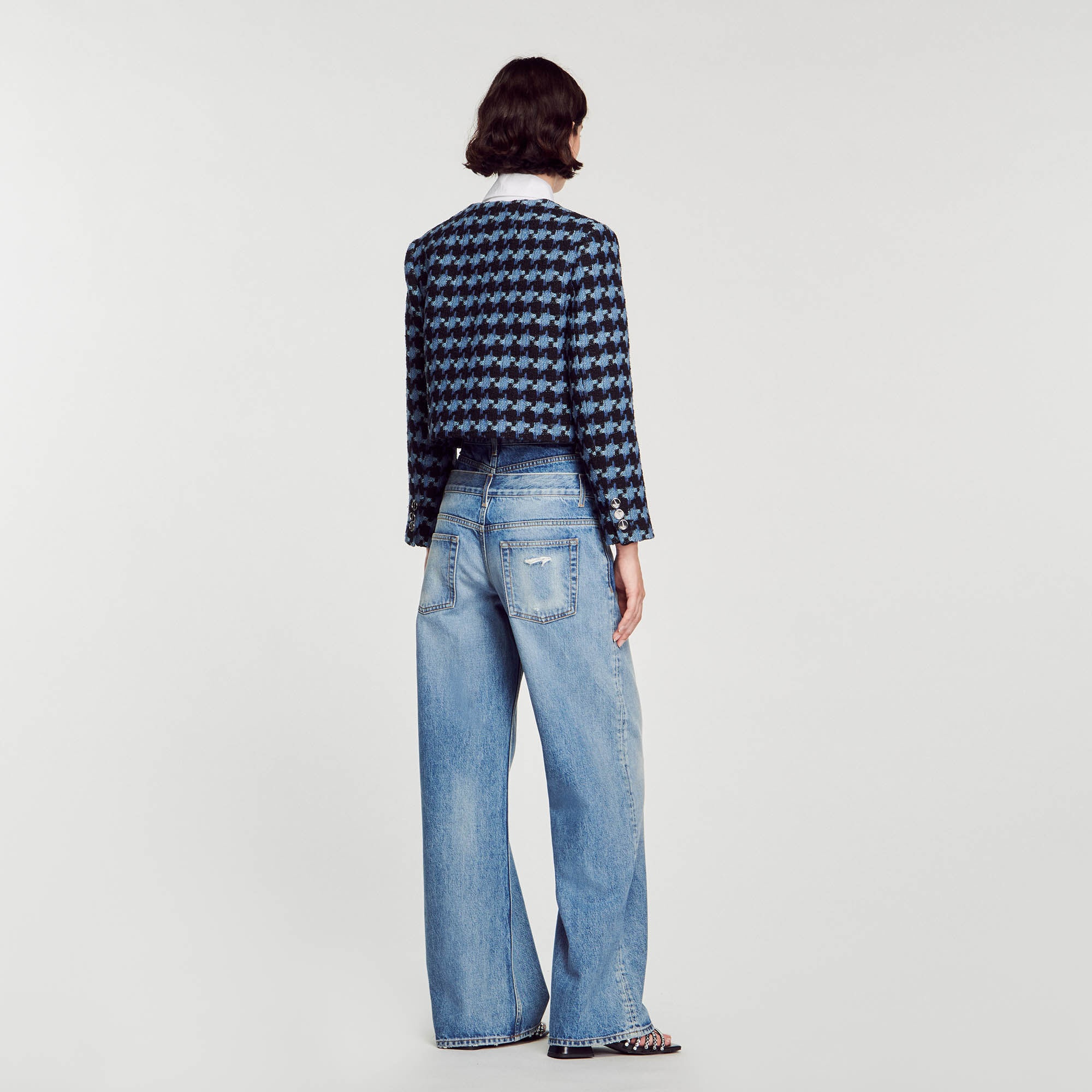CROPPED HOUNDSTOOTH TWEED JACKET - 6