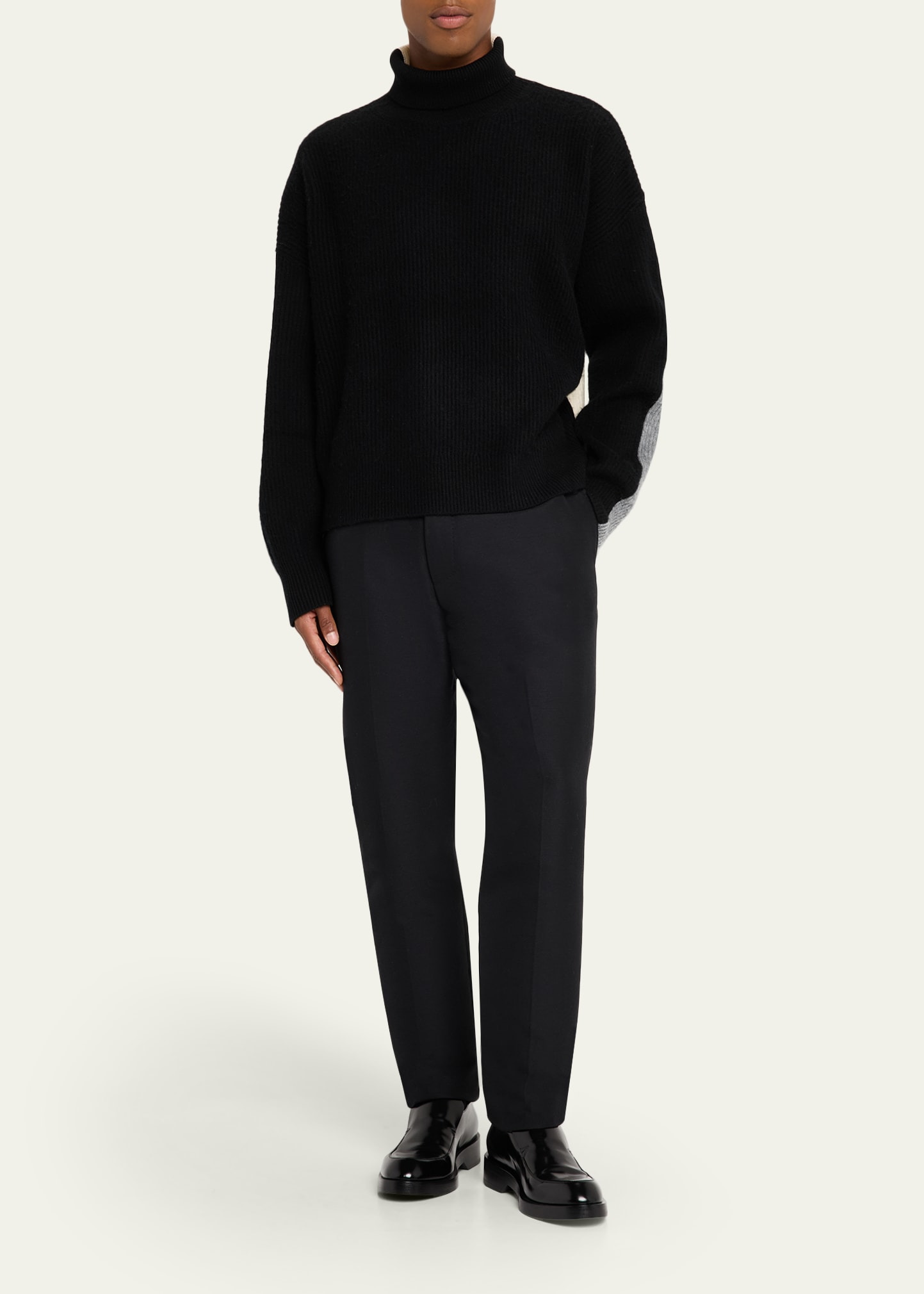 Men's Merino Wool and Cashmere Rib Color-Block Turtleneck Sweater - 2