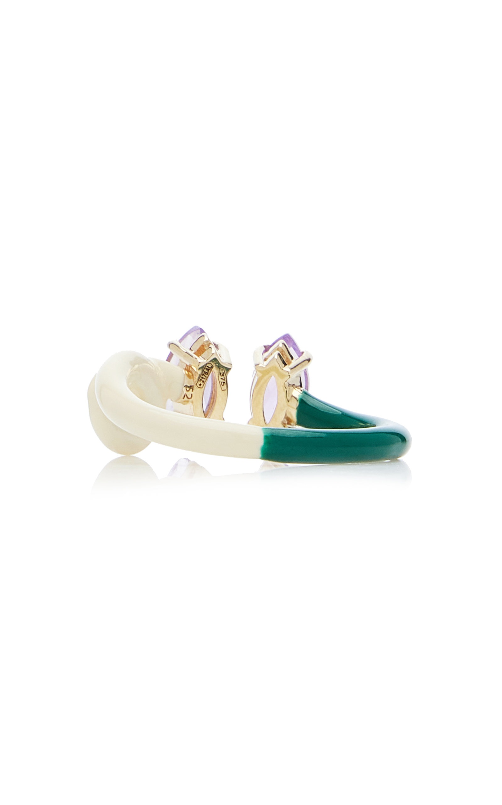 B 9K Yellow Gold Amethyst Enameled Double Vine Ring multi - 7