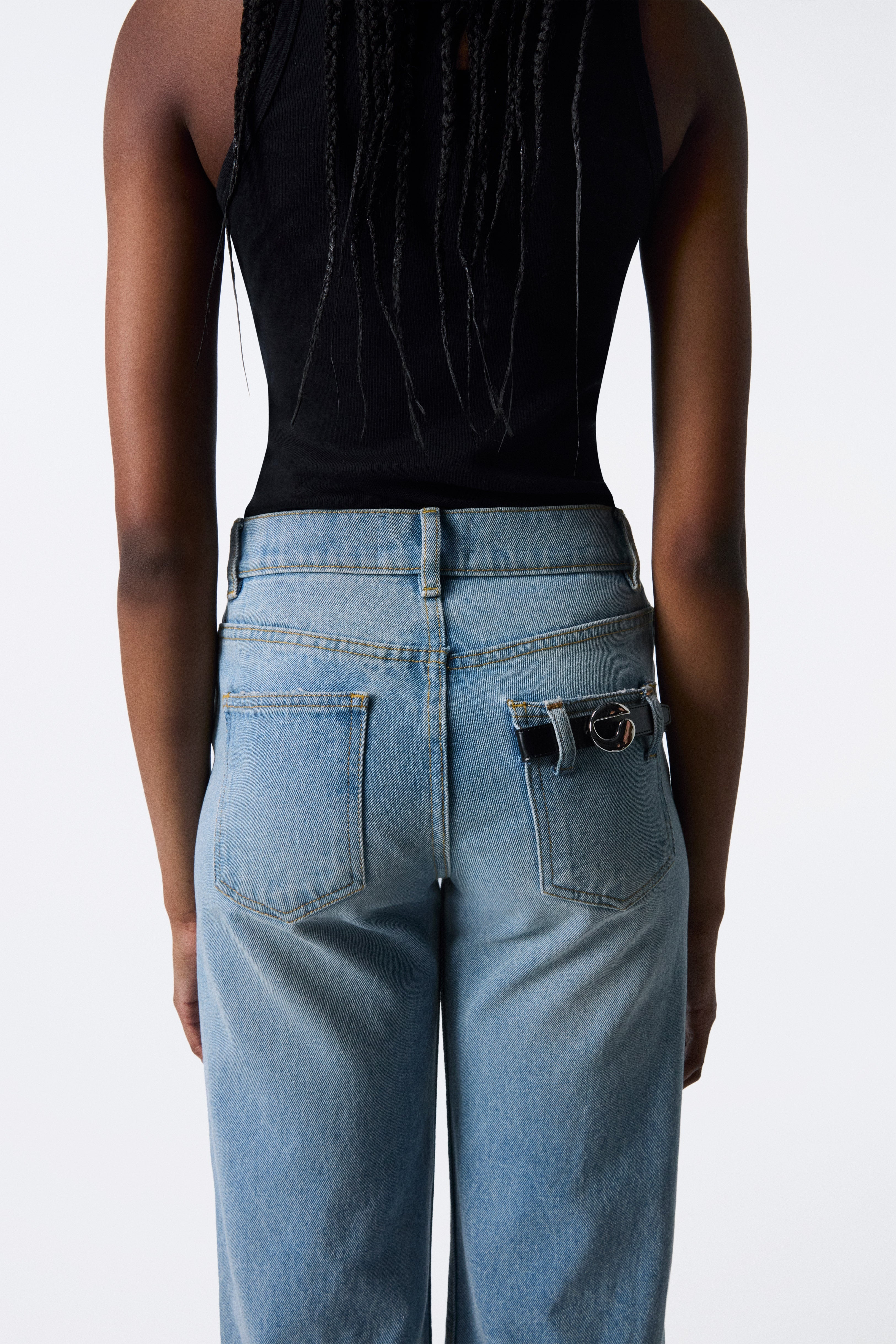 Wide Leg Denim Pants - 2