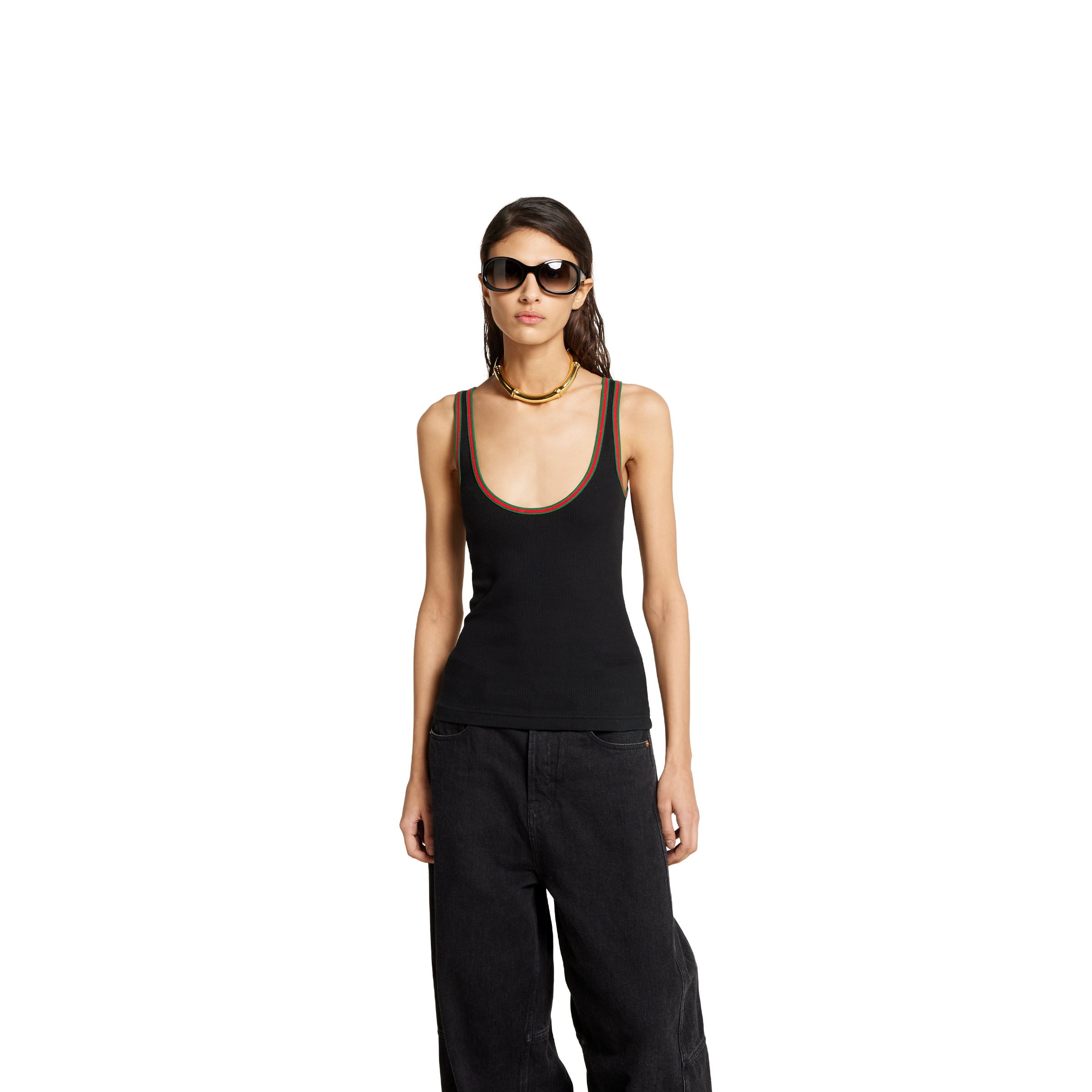 Cotton rib tank top with Web - 3