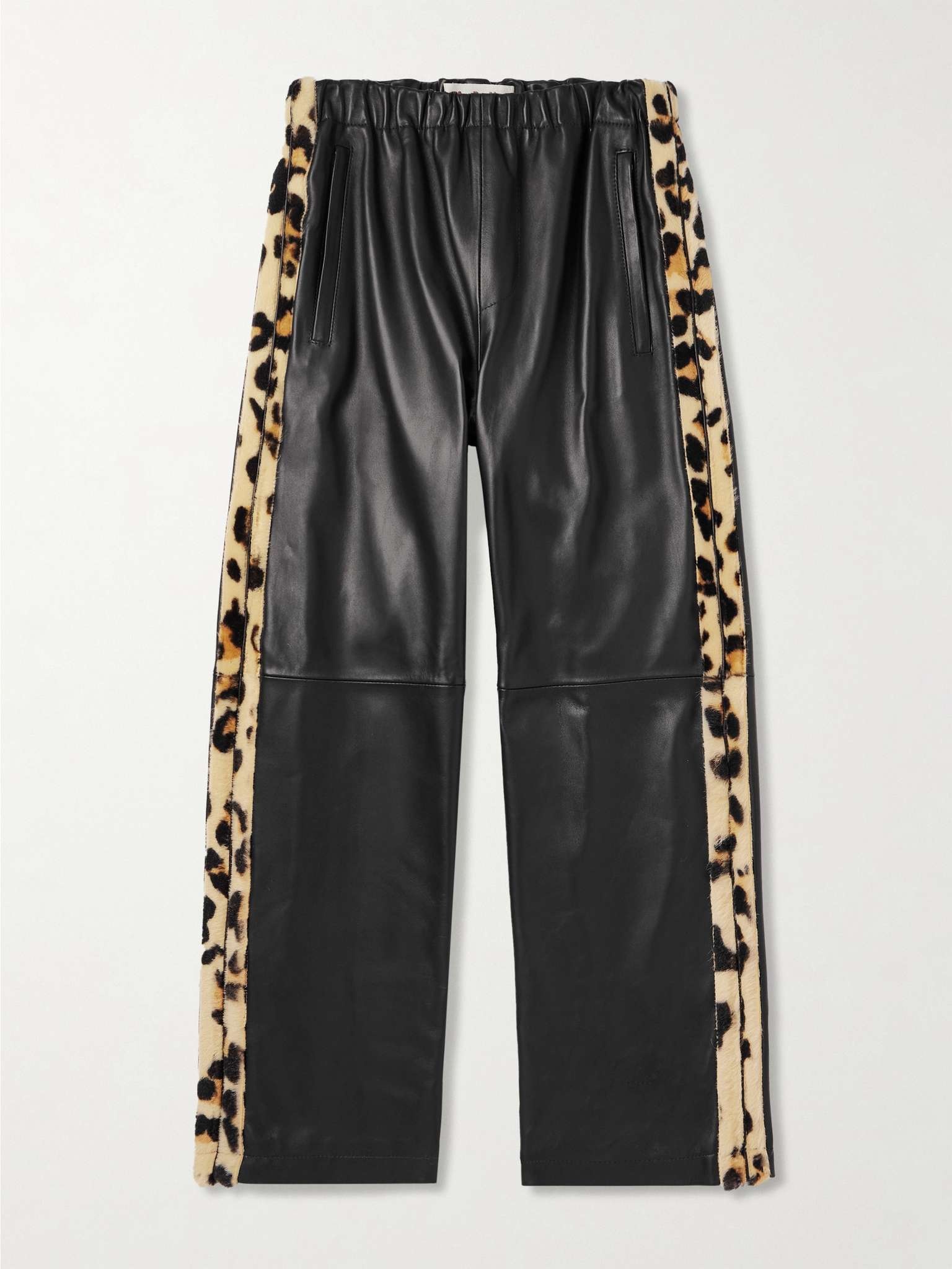 Straight-Leg Panelled Leopard-Print Shearling-Trimmed Leather Trousers - 1