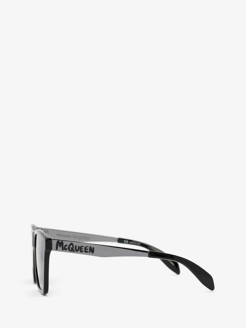 Alexander McQueen Mcqueen Graffiti Flat Top Sunglasses in Black/grey outlook