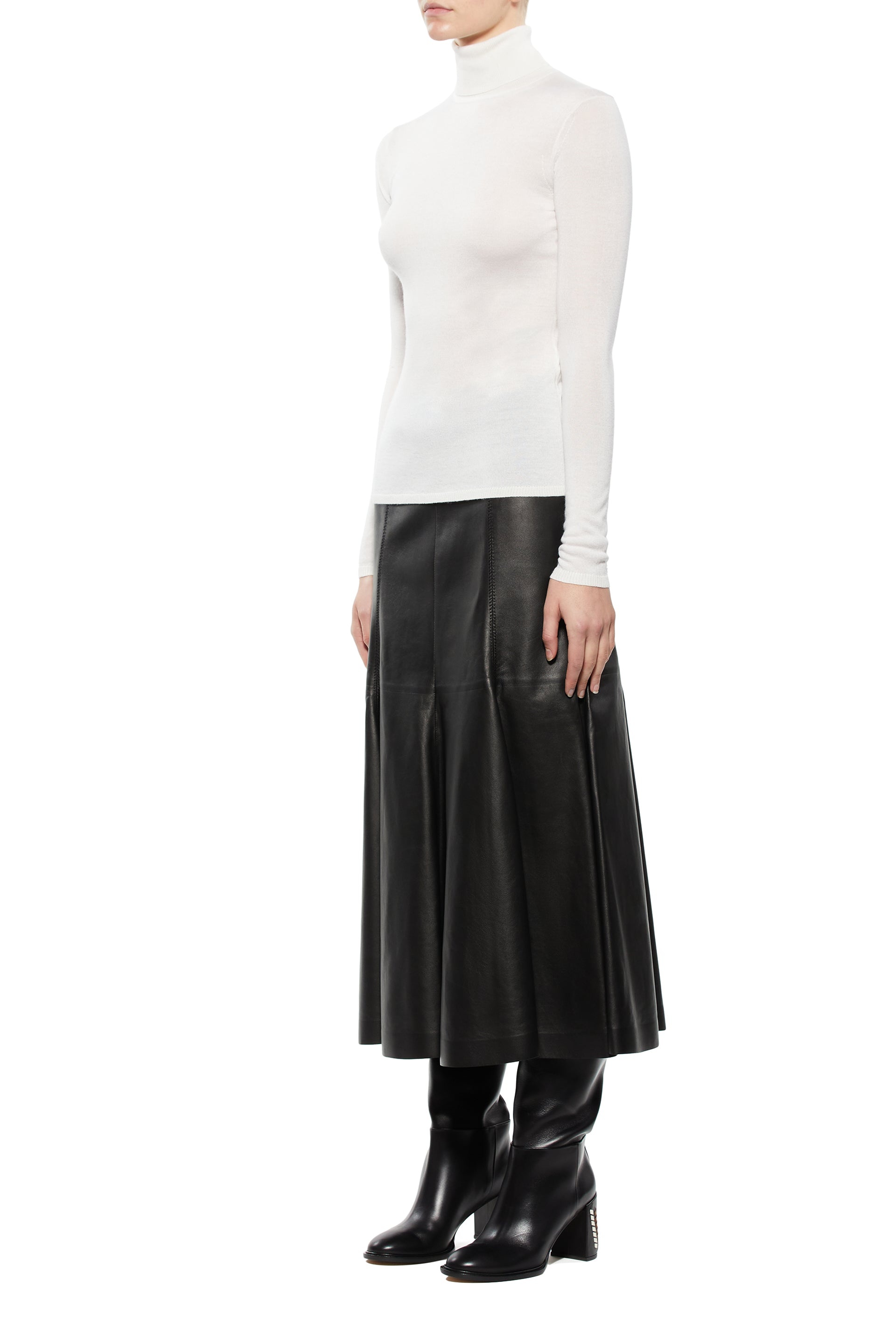 Costa Turtleneck in Ivory Cashmere Silk - 4