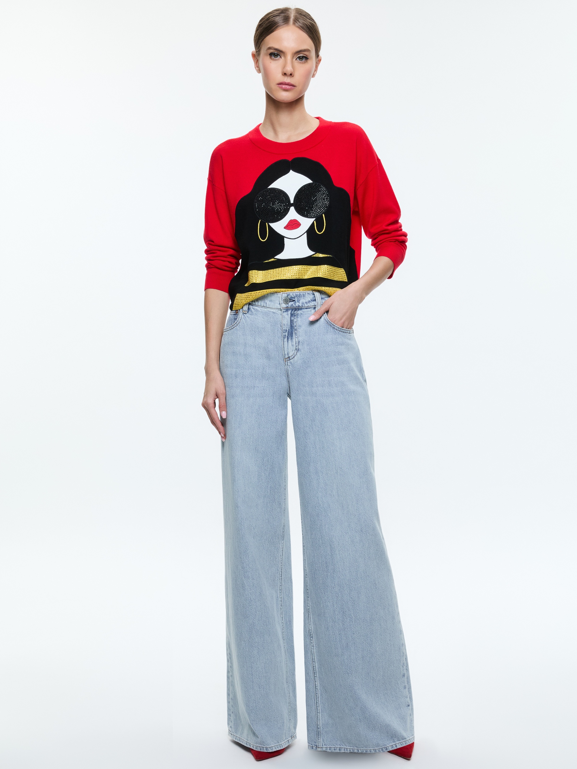 GLEESON APPLIQUE STACEFACE BOXY LONG SLEEVE PULLOVER - 3