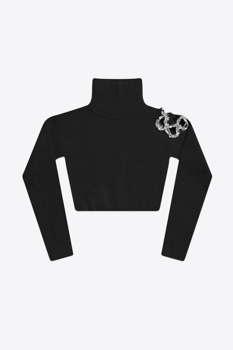 CRYSTAL CLUSTER FLOWER CROPPED TURTLENECK SWEATER 1
