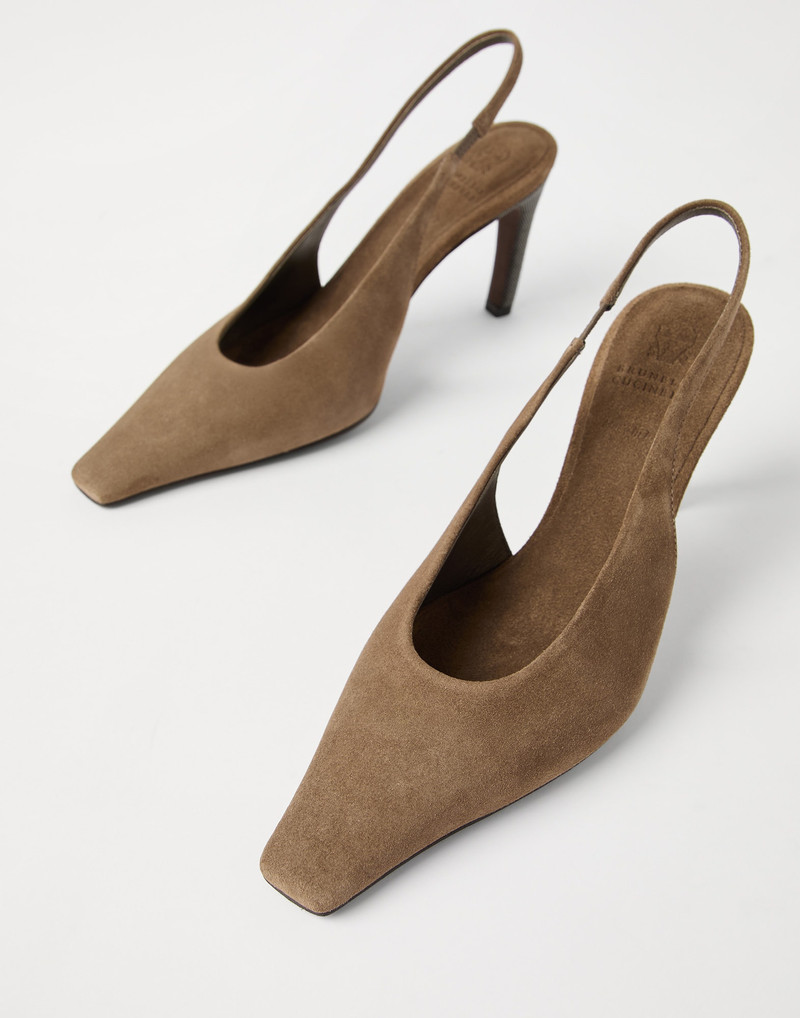 Suede slingbacks with precious heels 3