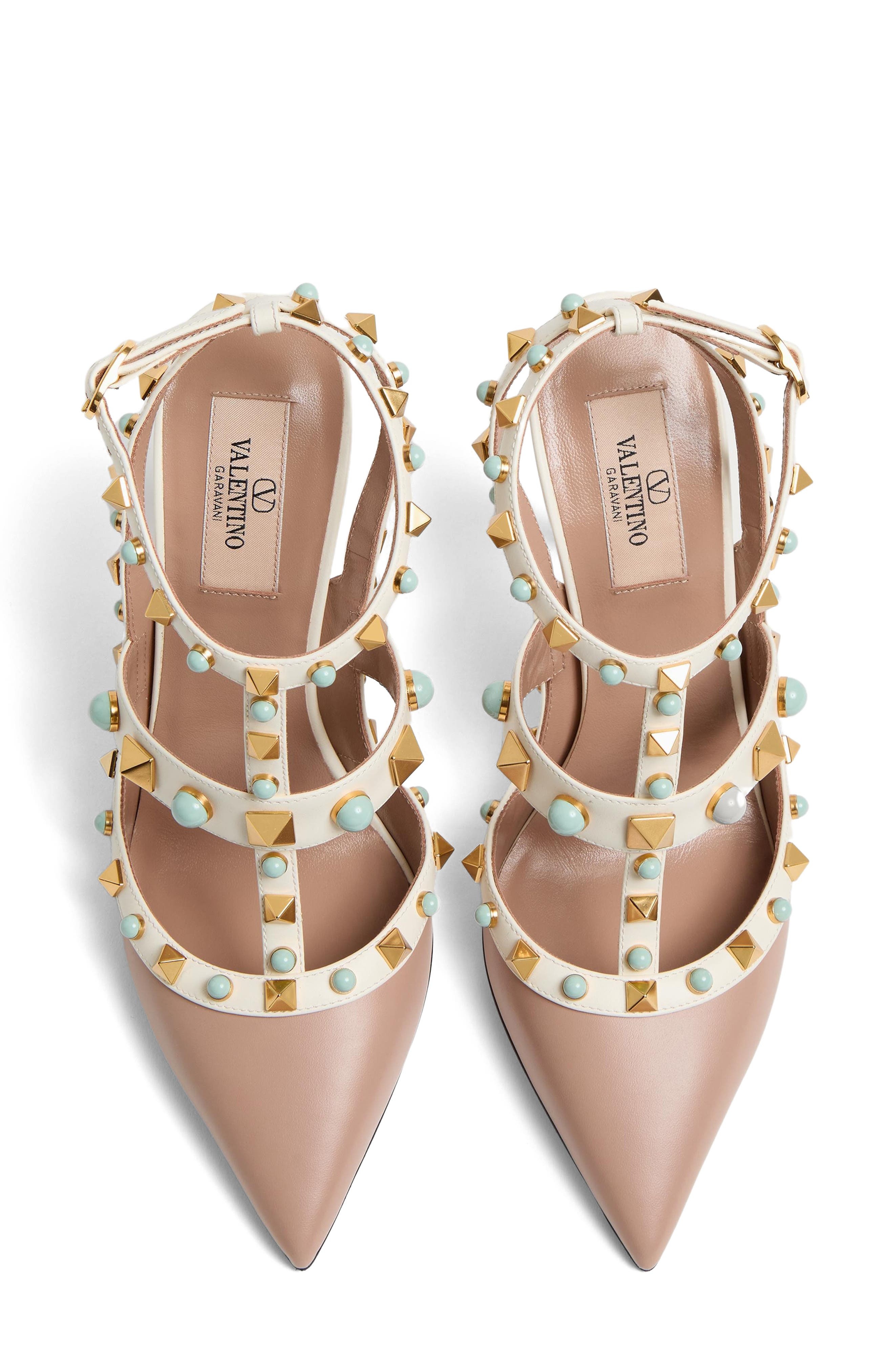 Valentino Garavani Rockstud Pointed Toe Caged Pump in Ivory/Beige Multi at Nordstrom - 5