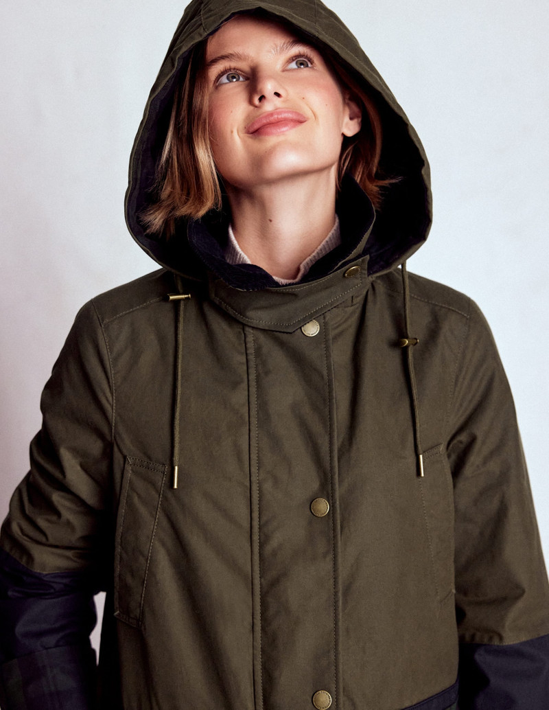 Longline Wax Coat-Navy Khaki Colourblock 3