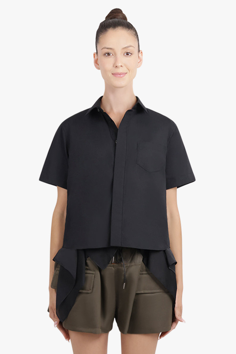 sacai S/S SHIRT WITH DRAPE PANEL DETAIL | BLACK outlook
