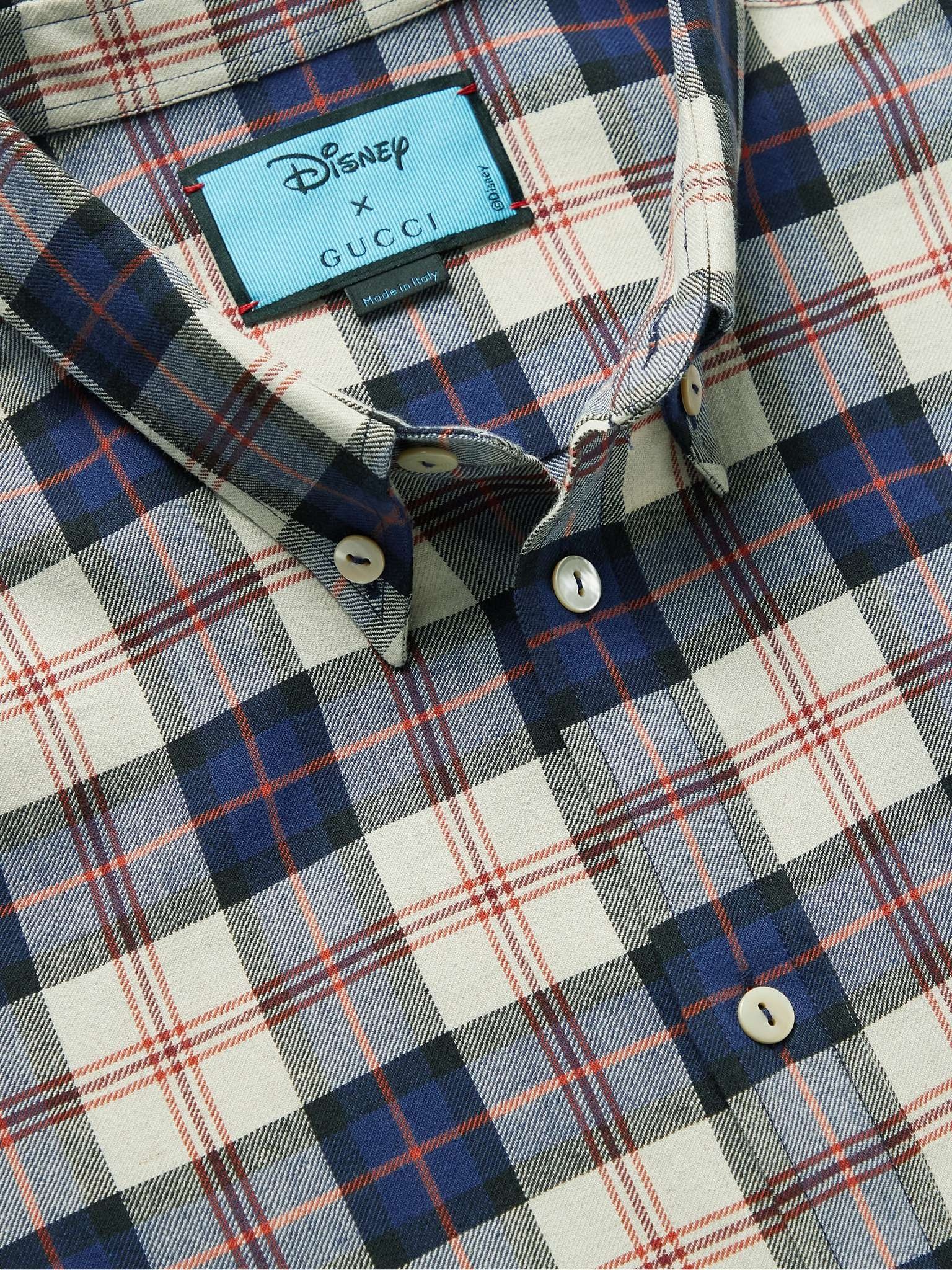 + Disney Button-Down Collar Appliquéd Checked Cotton and Linen-Blend Twill Shirt - 5