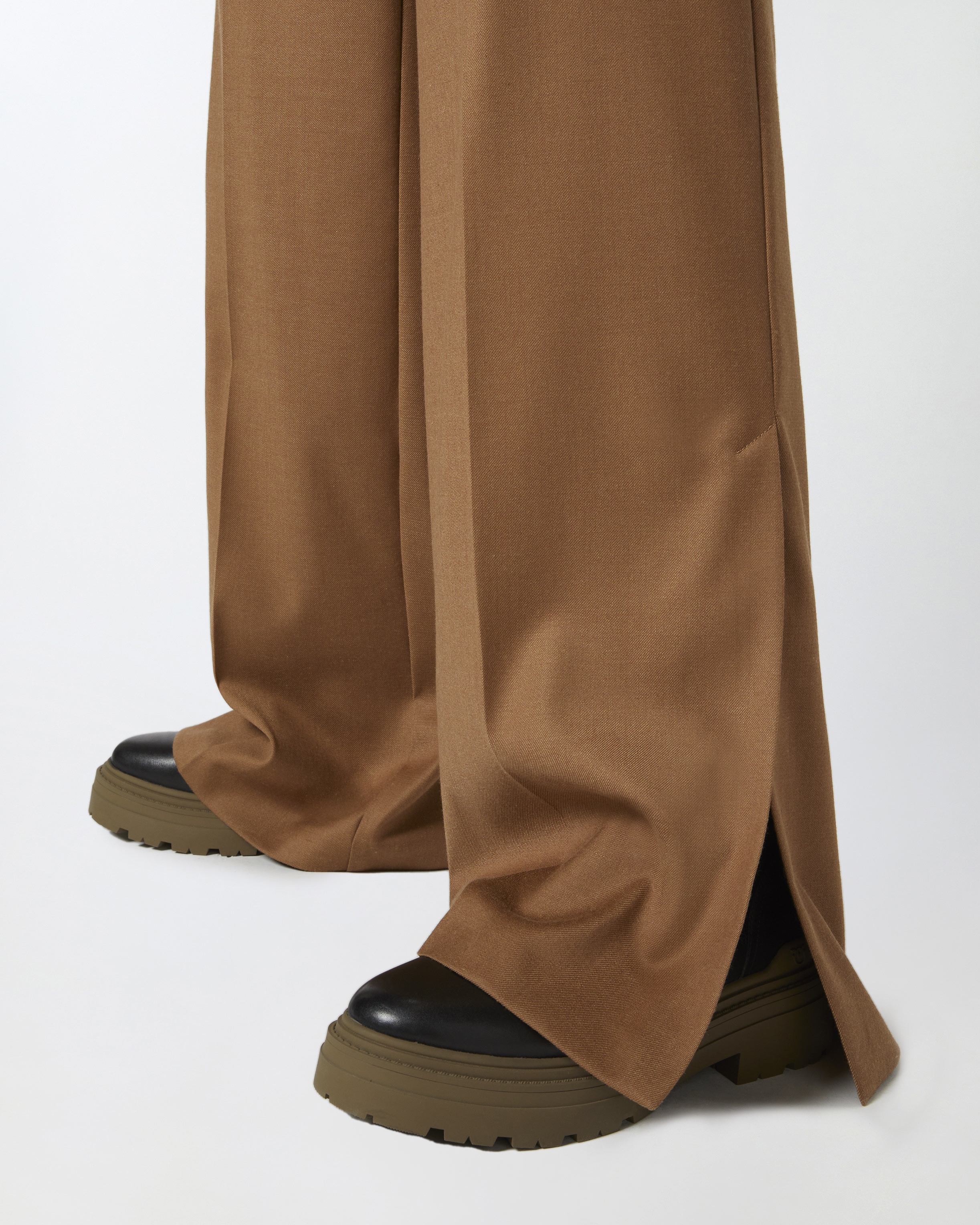 STRETCH WOOL FLANNEL PALAZZO TROUSERS - 5