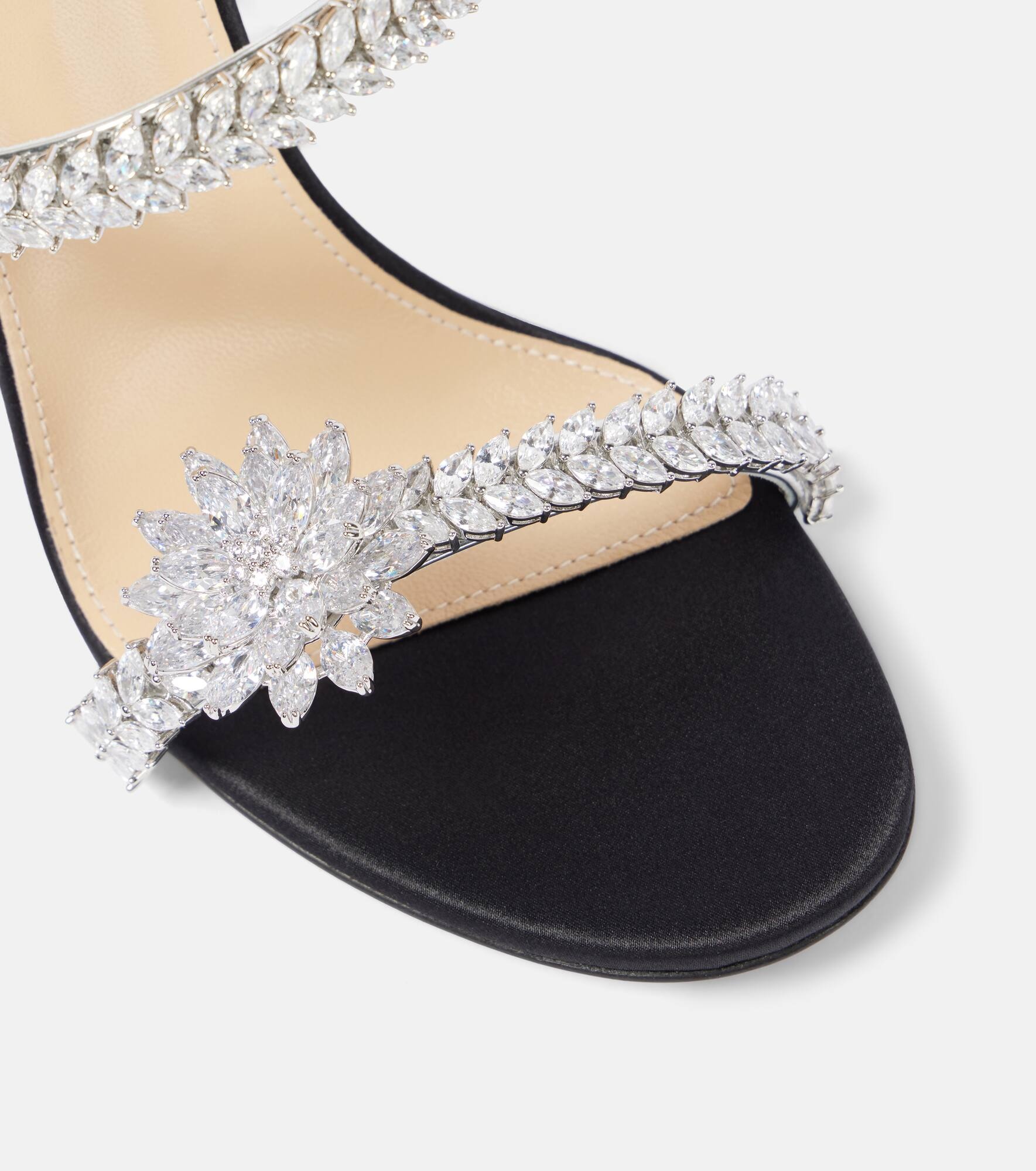 Crystal Flower embellished satin sandals - 5